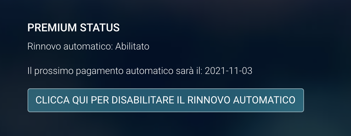 Screenshot disdetta rinnovo abbonamento sugardaters